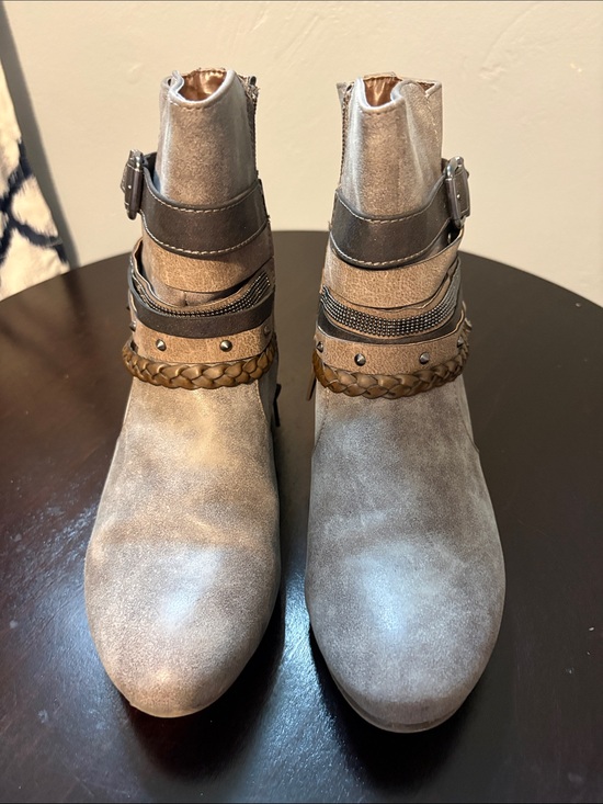 pop Shoes - pop Heidi Grey Multi Women's Ankle Booties with Braided & Studded Straps Size 8